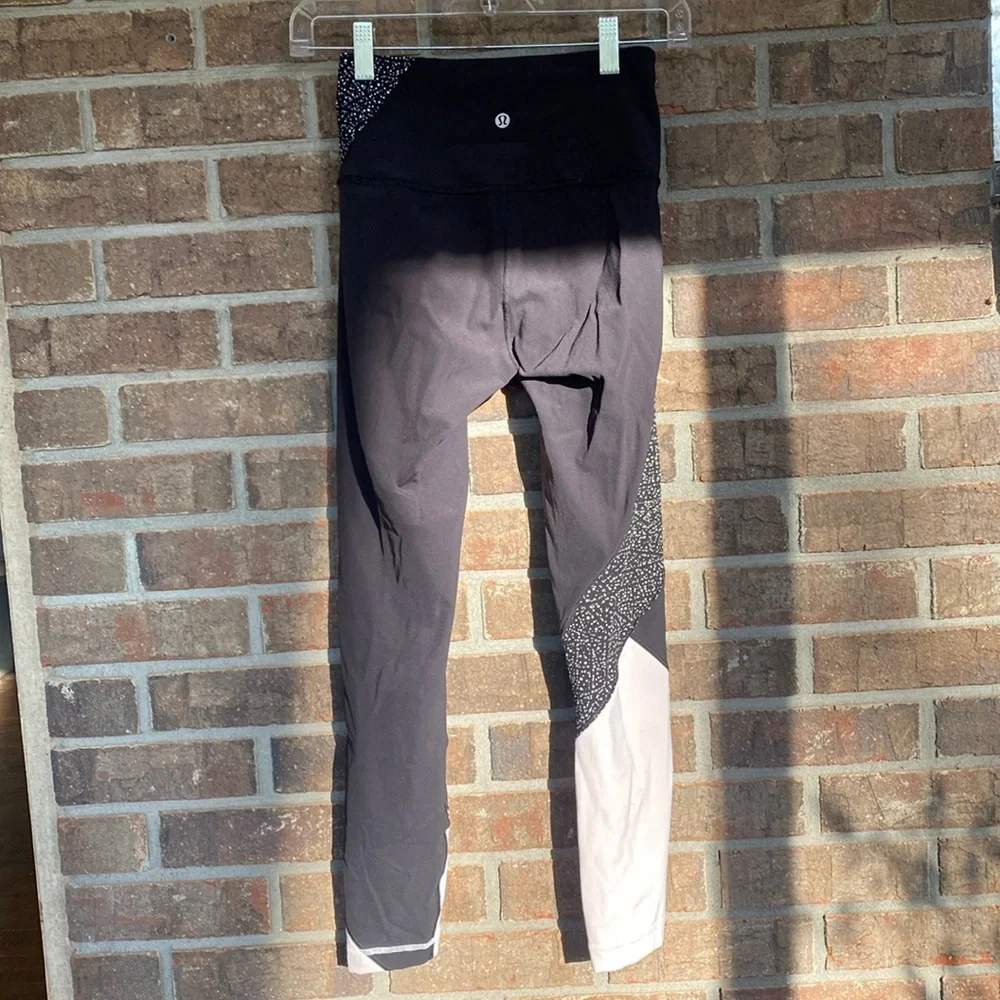 Lululemon Wunder Under Black Athletic Leggings Speckled Panels, White Colorblock